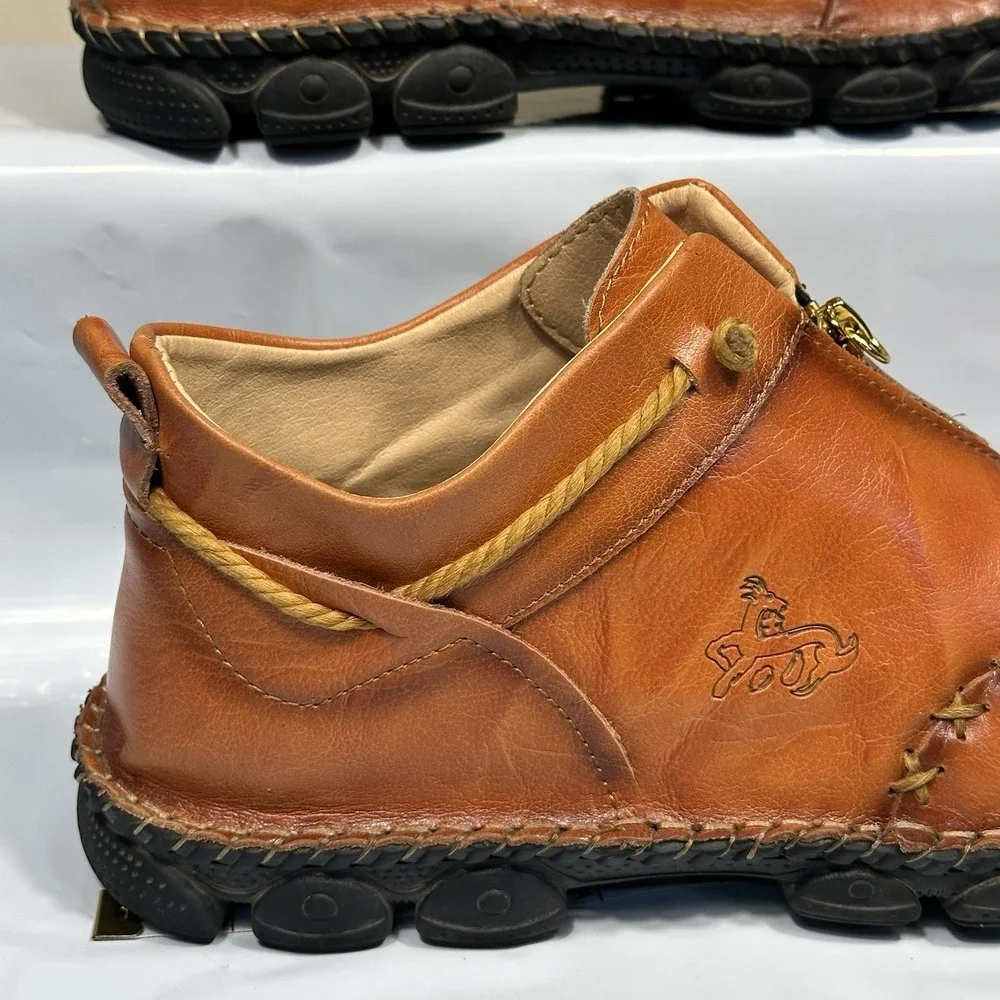 Men‎ Casual Shoes Handmade Leather Size 11-11.5 Brown Chukka Zip Nonslip Ankle